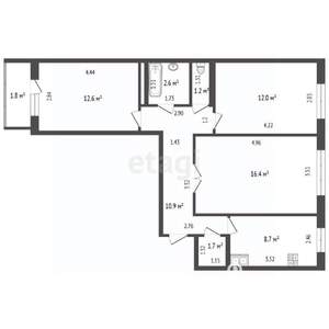 3-к квартира, вторичка, 66м2, 7/9 этаж