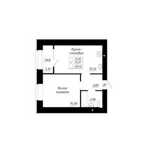 1-к квартира, строящийся дом, 40м2, 3/14 этаж