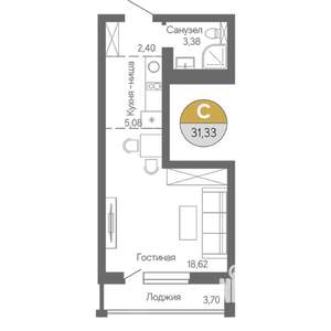 Студия квартира, строящийся дом, 31м2, 9/18 этаж
