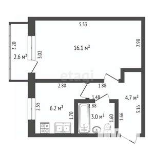 1-к квартира, вторичка, 30м2, 5/5 этаж