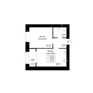 1-к квартира, строящийся дом, 41м2, 2/14 этаж