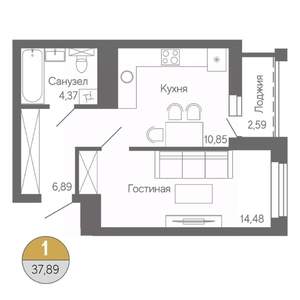 1-к квартира, строящийся дом, 38м2, 10/18 этаж