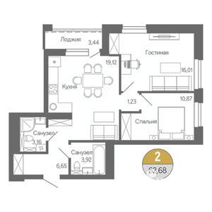 2-к квартира, строящийся дом, 63м2, 5/18 этаж