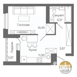 1-к квартира, строящийся дом, 38м2, 11/18 этаж