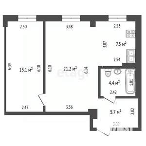 2-к квартира, вторичка, 54м2, 4/5 этаж