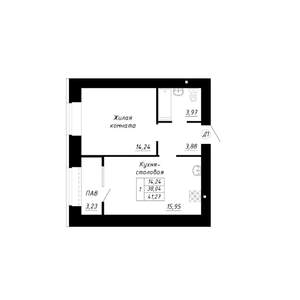 1-к квартира, строящийся дом, 44м2, 13/14 этаж