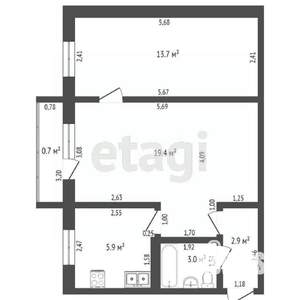 2-к квартира, вторичка, 43м2, 2/5 этаж