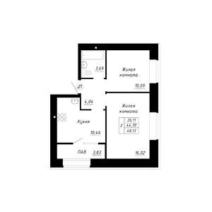 2-к квартира, строящийся дом, 48м2, 10/14 этаж