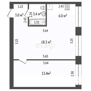 2-к квартира, вторичка, 45м2, 2/3 этаж