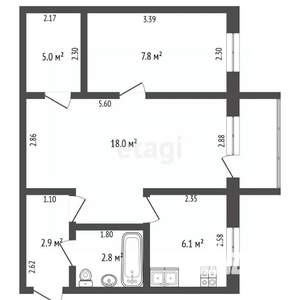 2-к квартира, вторичка, 43м2, 5/5 этаж
