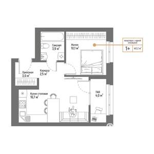 2-к квартира, вторичка, 40м2, 1/17 этаж