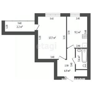 1-к квартира, вторичка, 40м2, 6/9 этаж