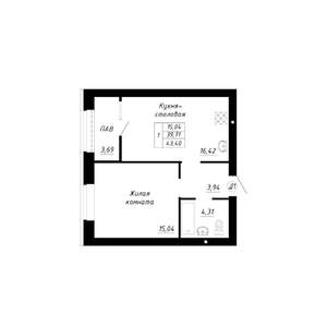 1-к квартира, строящийся дом, 43м2, 13/14 этаж