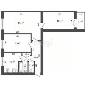 3-к квартира, вторичка, 56м2, 1/9 этаж