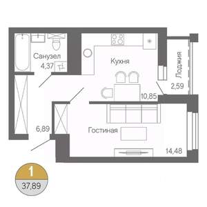 1-к квартира, строящийся дом, 38м2, 7/18 этаж