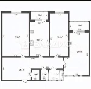 3-к квартира, вторичка, 123м2, 2/9 этаж