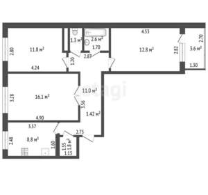 3-к квартира, вторичка, 66м2, 2/9 этаж