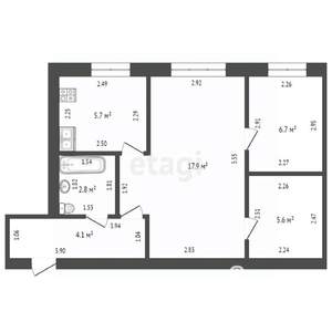 2-к квартира, вторичка, 43м2, 1/4 этаж