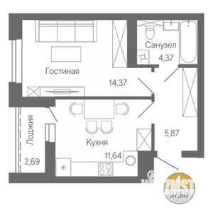 1-к квартира, строящийся дом, 38м2, 8/18 этаж