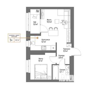 2-к квартира, вторичка, 40м2, 10/17 этаж