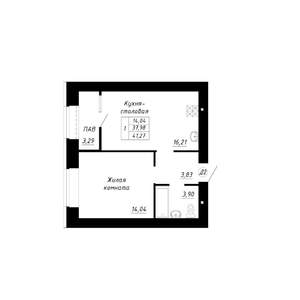 1-к квартира, строящийся дом, 43м2, 12/14 этаж