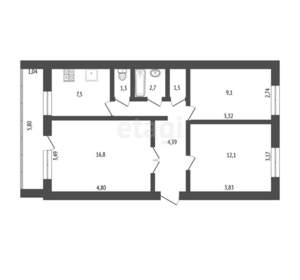 3-к квартира, вторичка, 59м2, 5/5 этаж