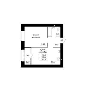 1-к квартира, строящийся дом, 41м2, 10/14 этаж
