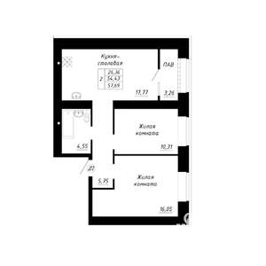 2-к квартира, строящийся дом, 58м2, 10/14 этаж