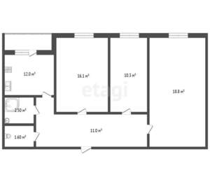 3-к квартира, вторичка, 72м2, 1/9 этаж
