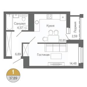 1-к квартира, строящийся дом, 38м2, 5/18 этаж