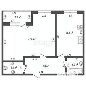 2-к квартира, вторичка, 49м2, 7/12 этаж