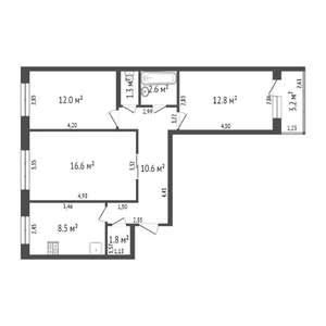 3-к квартира, вторичка, 66м2, 4/9 этаж