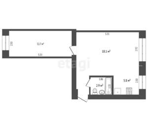 2-к квартира, вторичка, 42м2, 1/5 этаж