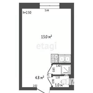1-к квартира, вторичка, 19м2, 1/5 этаж