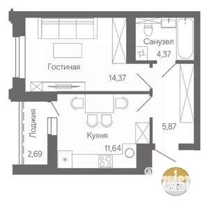 1-к квартира, строящийся дом, 38м2, 2/18 этаж