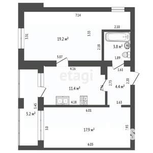 2-к квартира, вторичка, 57м2, 2/5 этаж