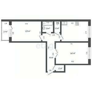 2-к квартира, вторичка, 56м2, 1/9 этаж