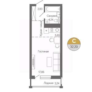 Студия квартира, строящийся дом, 32м2, 14/18 этаж