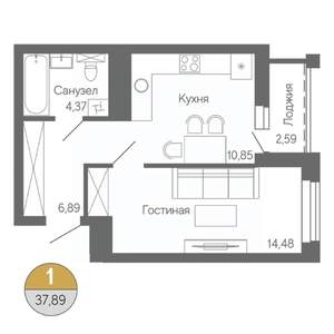 1-к квартира, строящийся дом, 38м2, 3/18 этаж