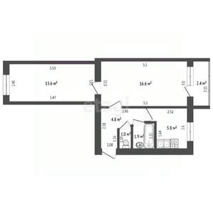 2-к квартира, вторичка, 44м2, 5/5 этаж
