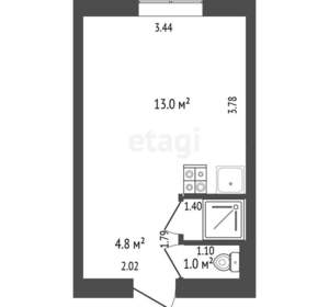 1-к квартира, вторичка, 19м2, 1/5 этаж
