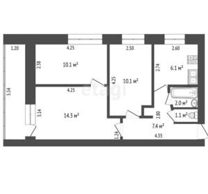 3-к квартира, вторичка, 51м2, 3/5 этаж
