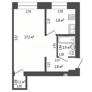 1-к квартира, вторичка, 30м2, 1/5 этаж