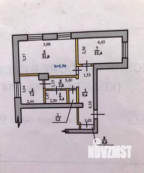 2-к квартира, вторичка, 58м2, 2/2 этаж