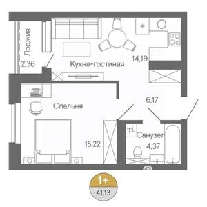 1-к квартира, строящийся дом, 41м2, 2/18 этаж