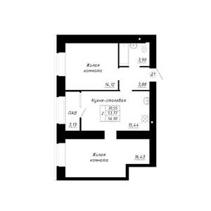 2-к квартира, строящийся дом, 57м2, 1/14 этаж