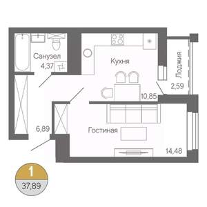 1-к квартира, строящийся дом, 38м2, 11/18 этаж