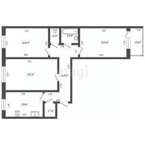 3-к квартира, вторичка, 68м2, 8/9 этаж
