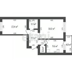 2-к квартира, вторичка, 54м2, 9/10 этаж