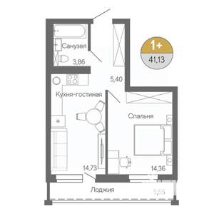 1-к квартира, строящийся дом, 41м2, 2/18 этаж